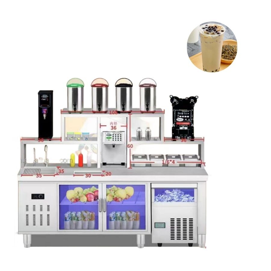 Commercial drink station preparation table with refrigerator and lights CBWT-CB-8021