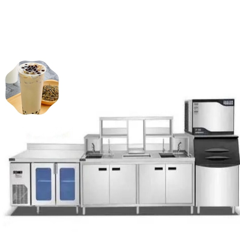 Commercial drink station preparation table with refrigerator and lights CBWT-CB-8012