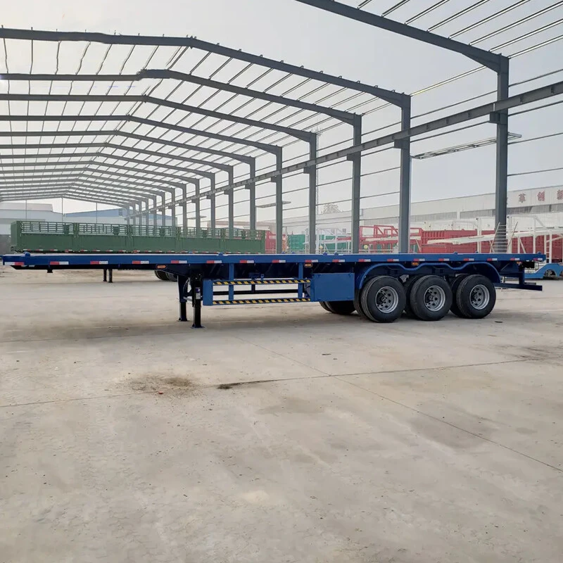High Quality Flatbed Semi Trailer Tri Axle Container Semi Trailer for Sale