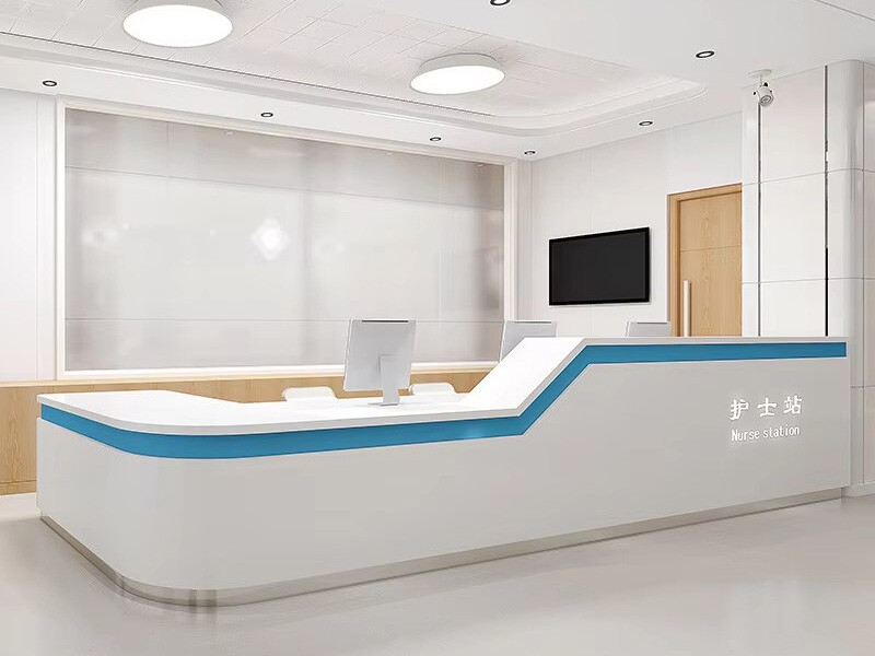 Custom Blue Corner Hospital Nurse Station Reception Desk Size Orthopaedic Clinic Reception Desk