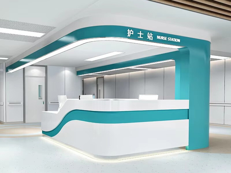 Mobiliario de hospital moderno mostrador de recepción curvo mostrador de recepción para clínica