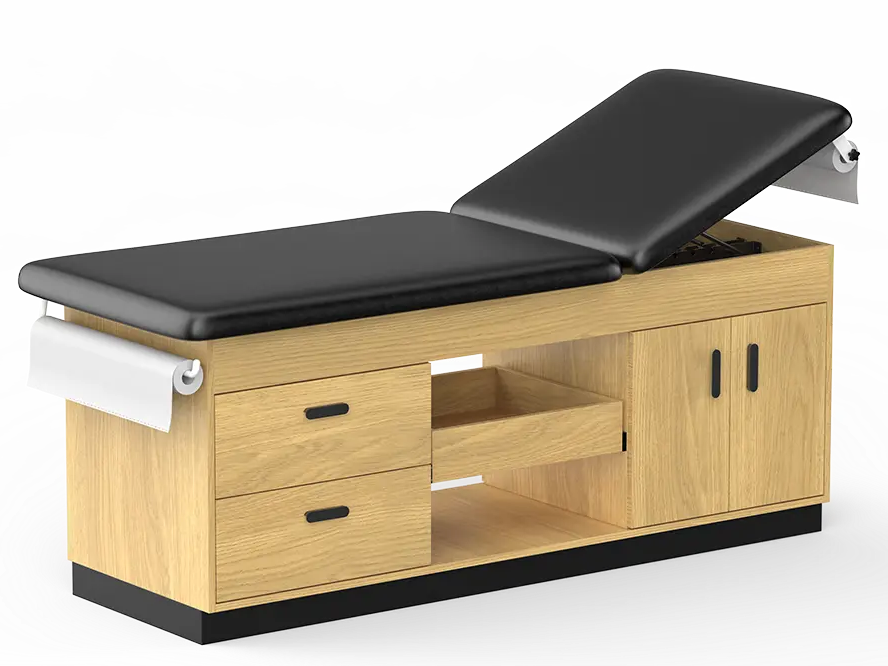Mesa de examen manual para tratamiento de clínica médica de madera con gabinete de almacenamiento Mesa de examen manual para tratamiento de clínica médica de madera con gabinete de almacenamiento