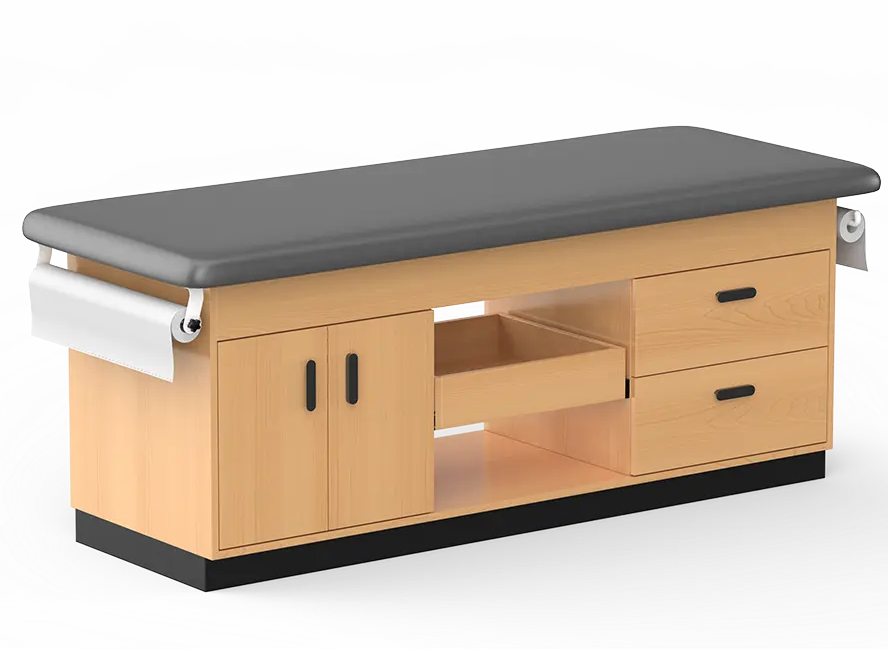 Table d'examen manuelle pour traitement de clinique médicale en bois avec armoire de rangement