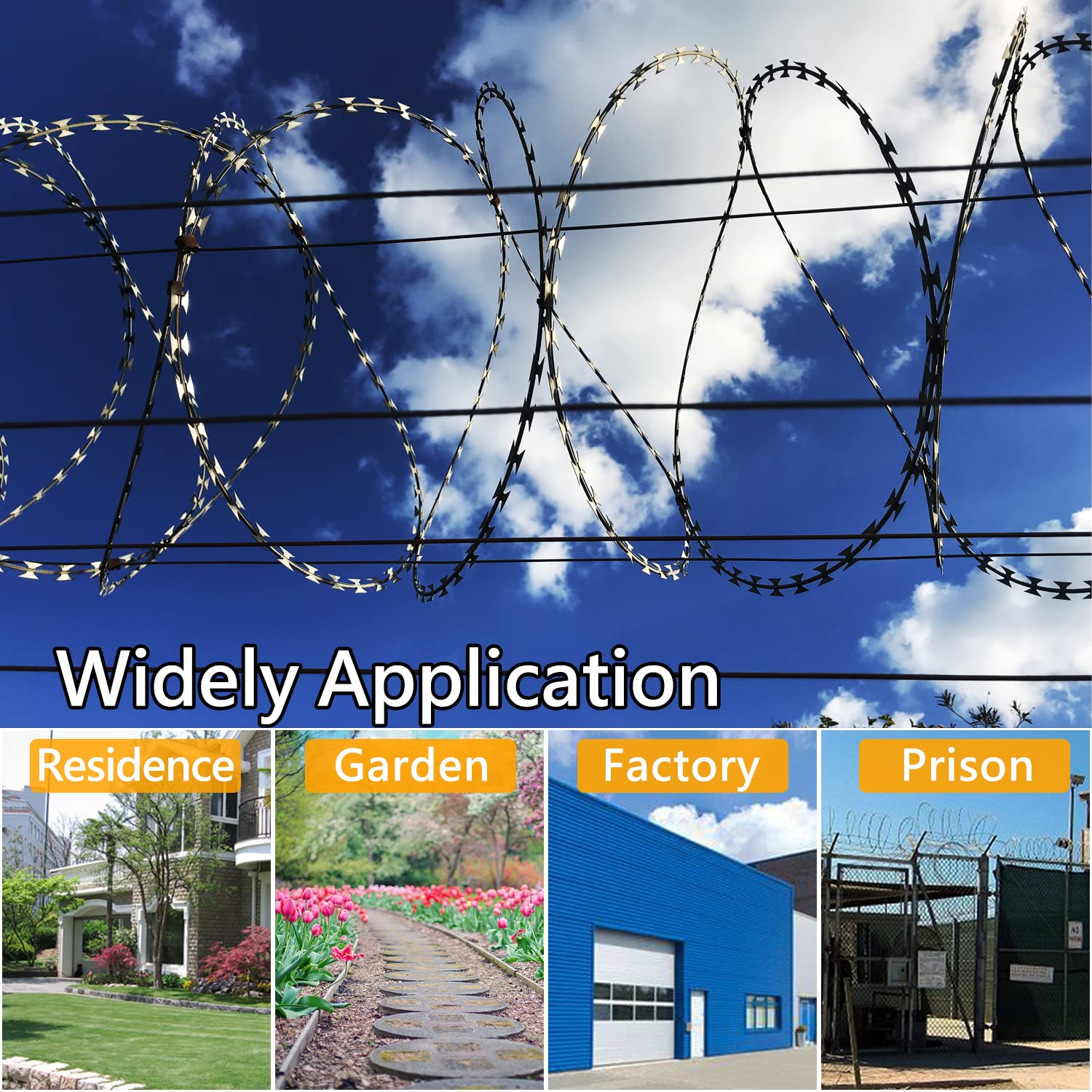 410FT Galvanized Steel Razor Wire Ribbon Barbed Concertina, 82 Feet per Roll