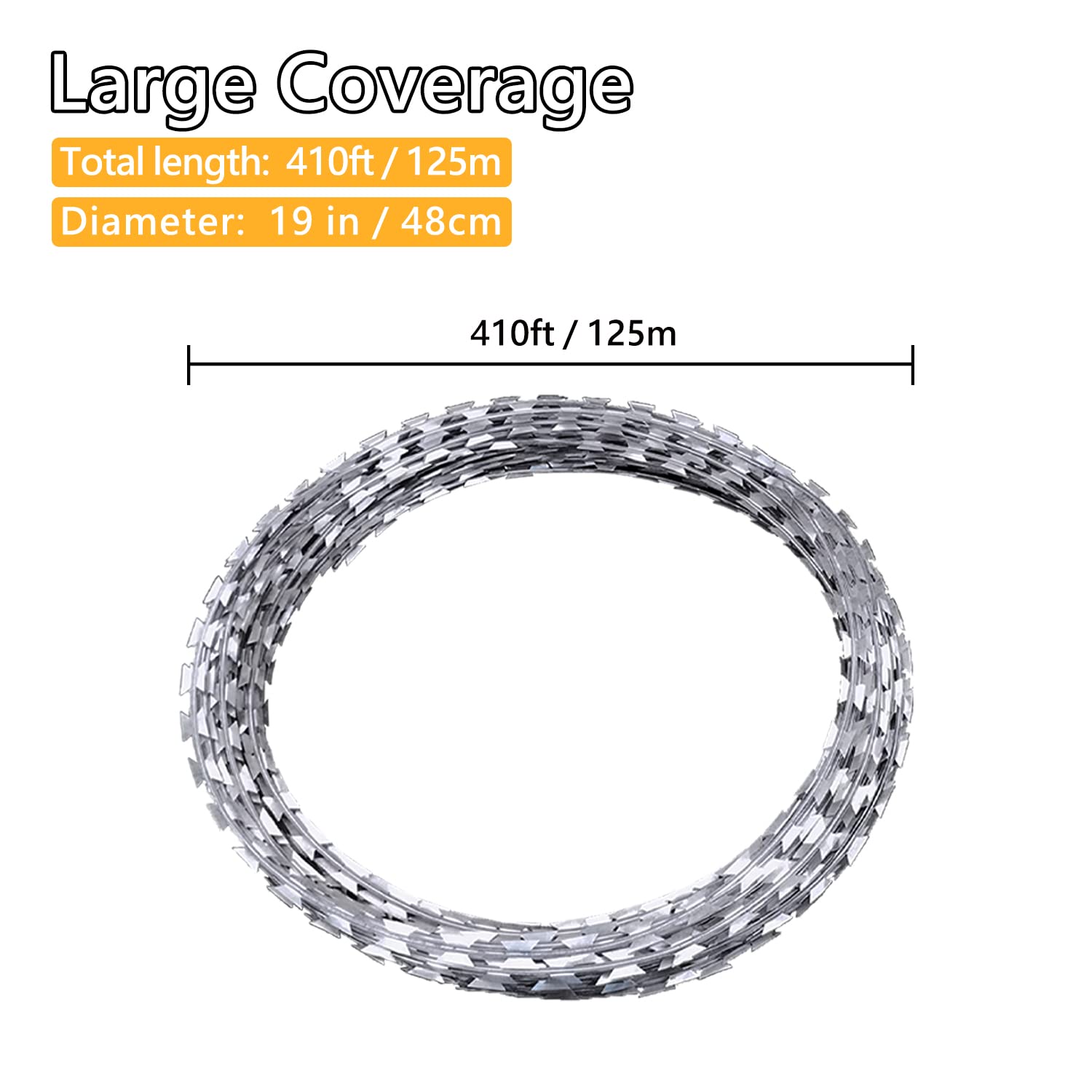 410FT Galvanized Steel Razor Wire Ribbon Barbed Concertina, 82 Feet per Roll