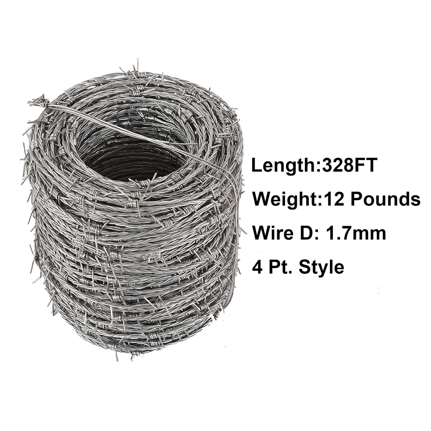 16 Gauge 4 Point Barbed Wire Fence, Silver Steel,328FT (100m)
