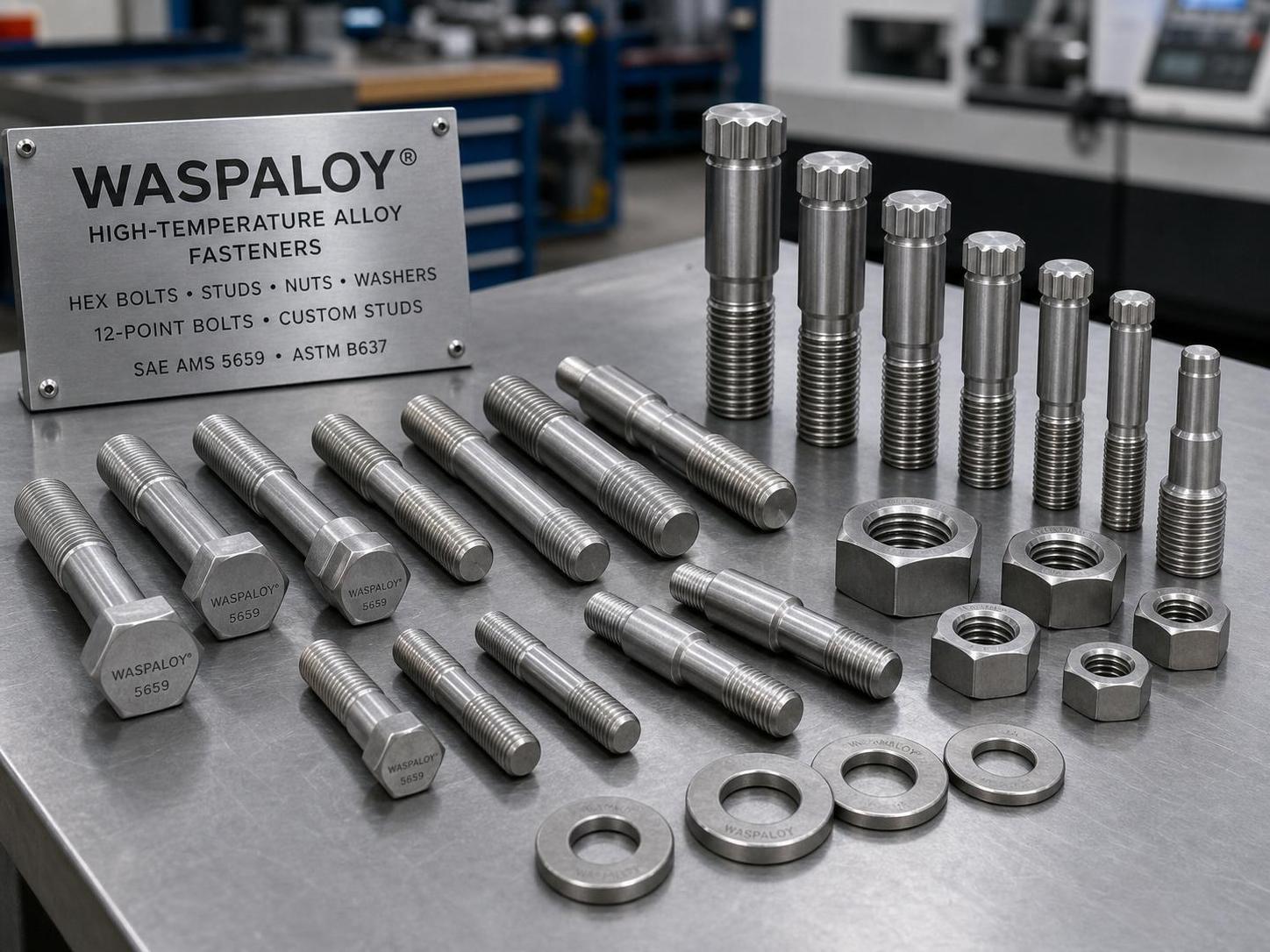 Waspaloy Fasteners Catalog: Hex Bolts, Studs, Nuts, Washers, 12‑Point & Custom Dimensions