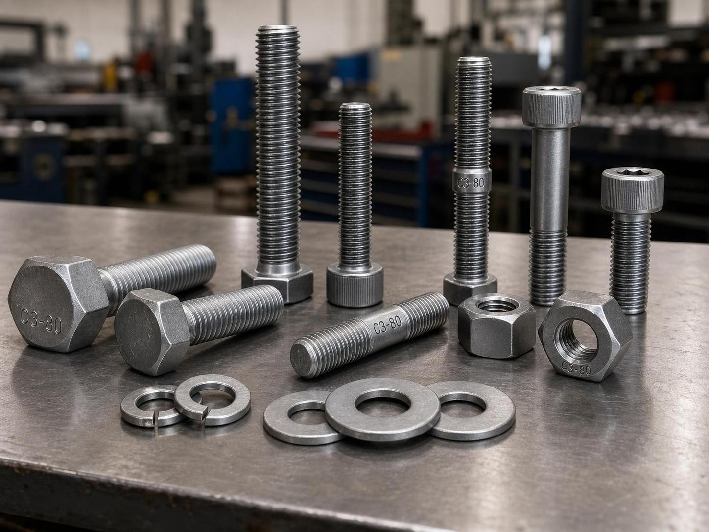 C3‑80 Fasteners: Hex Bolts, Socket Caps, Studs, Nuts, Washers, and Metric Dimensions