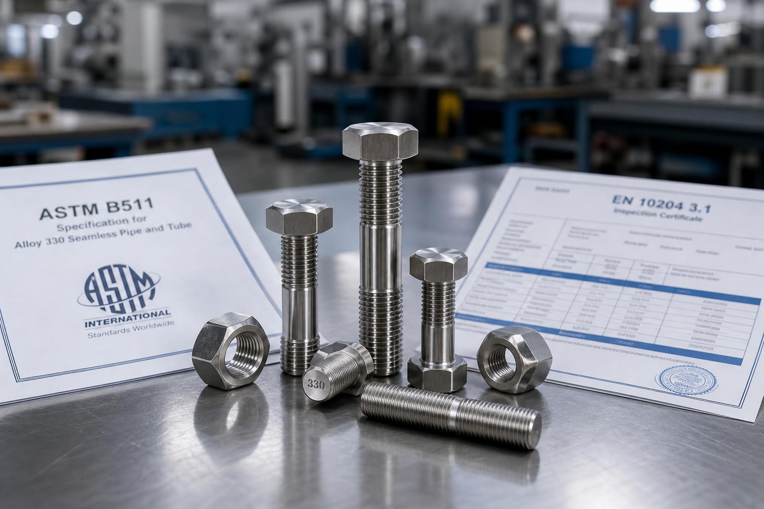 Alloy 330 Fastener Specifications and Certifications: ASTM B511, AMS 5592, EN 10204, NADCAP & More