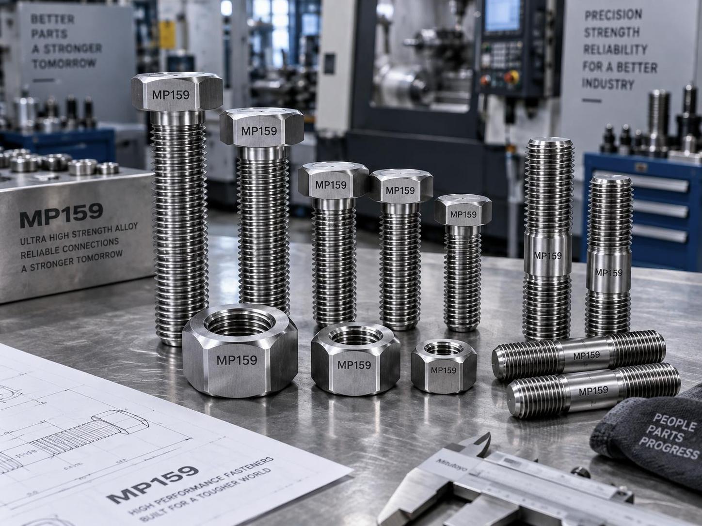 MP159 Fasteners – Ultra-High-Strength, Age-Hardenable Alloy Bolts, Nuts, Studs MP159 Fasteners – Ultra-High-Strength, Age-Hardenable Alloy Bolts, Nuts, Studs