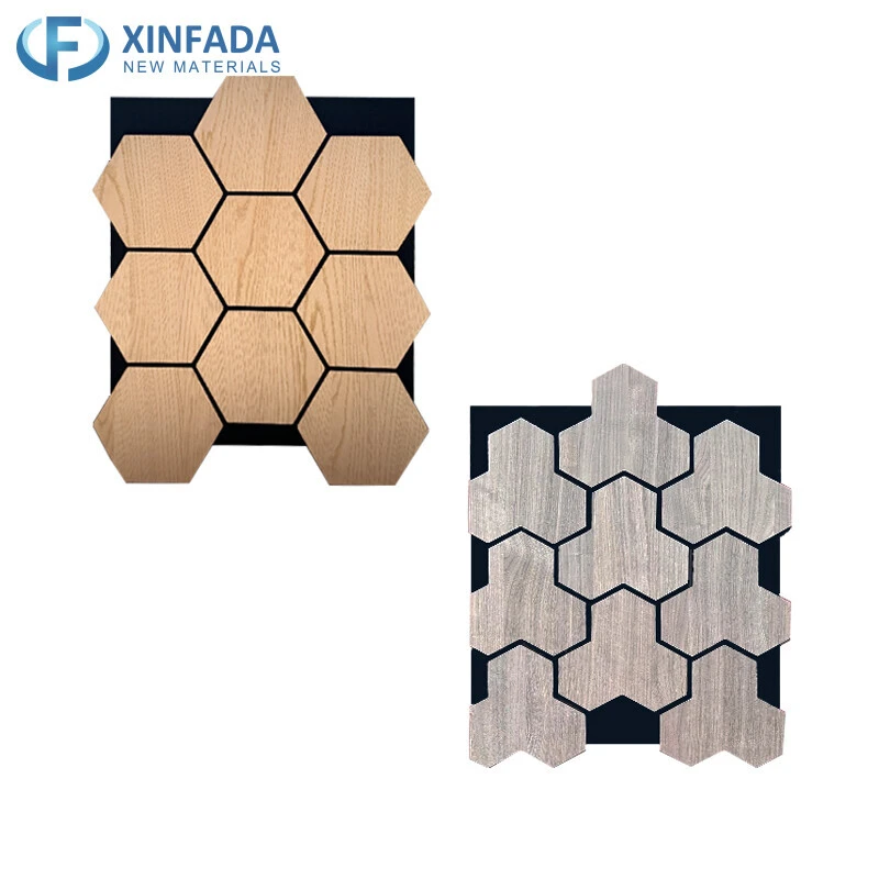 Hexagonal Pattern Polyester MDF Wood Veneer Surface Wall Panel