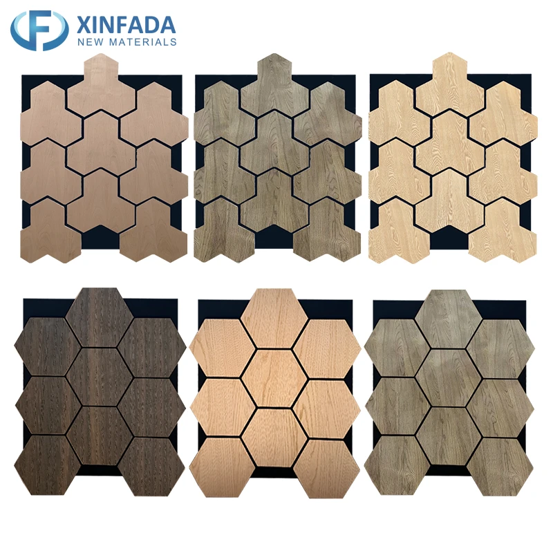 Hexagonal Pattern Polyester MDF Wood Veneer Surface Wall Panel