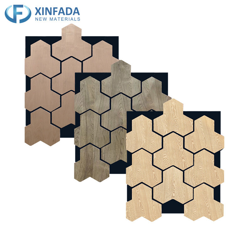 Hexagonal Pattern Polyester MDF Wood Veneer Surface Wall Panel
