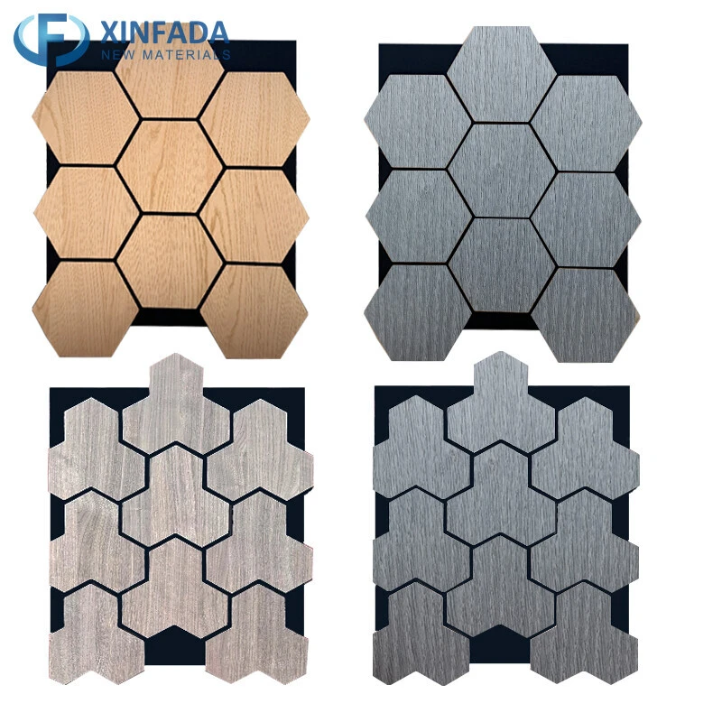 Hexagonal Pattern Polyester MDF Wood Veneer Surface Wall Panel
