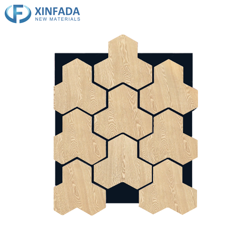 Hexagonal Pattern Polyester MDF Wood Veneer Surface Wall Panel