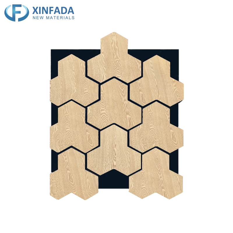 Hexagonal Pattern Polyester MDF Wood Veneer Surface Wall Panel