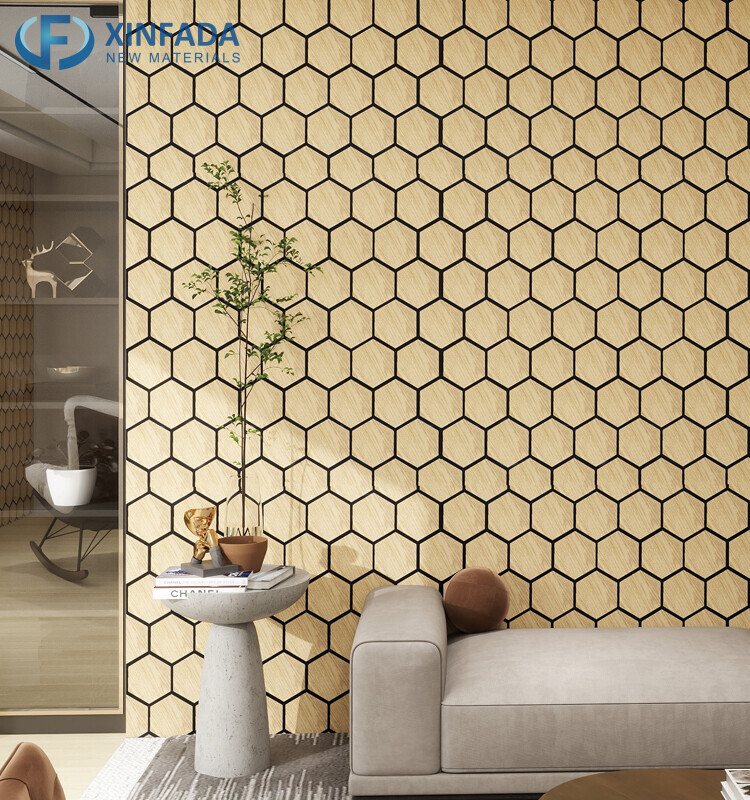 Hexagonal Pattern Polyester MDF Wood Veneer Surface Wall Panel