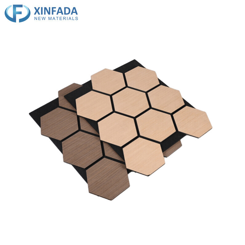 Hexagonal Pattern Polyester MDF Wood Veneer Surface Wall Panel