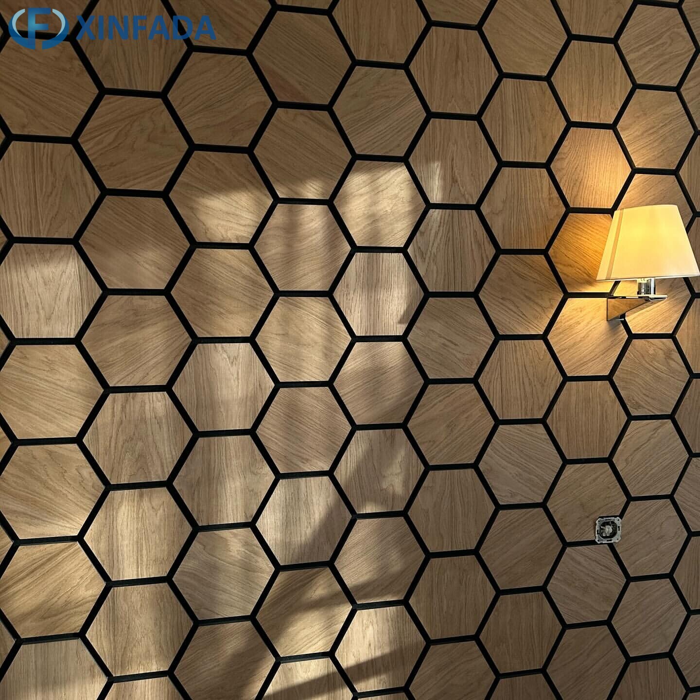 Hexagonal Pattern Polyester MDF Wood Veneer Surface Wall Panel