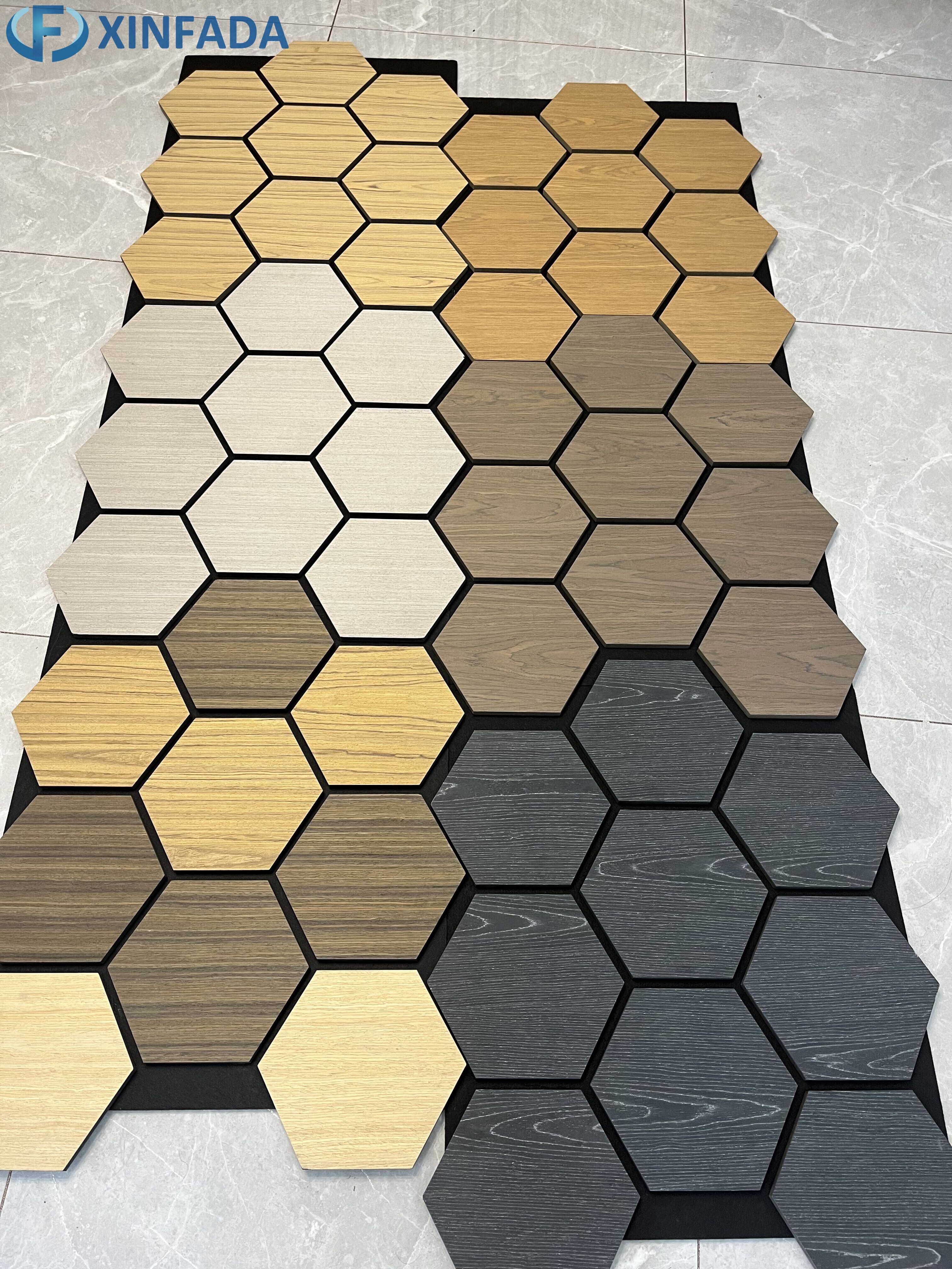 Hexagonal Pattern Polyester MDF Wood Veneer Surface Wall Panel
