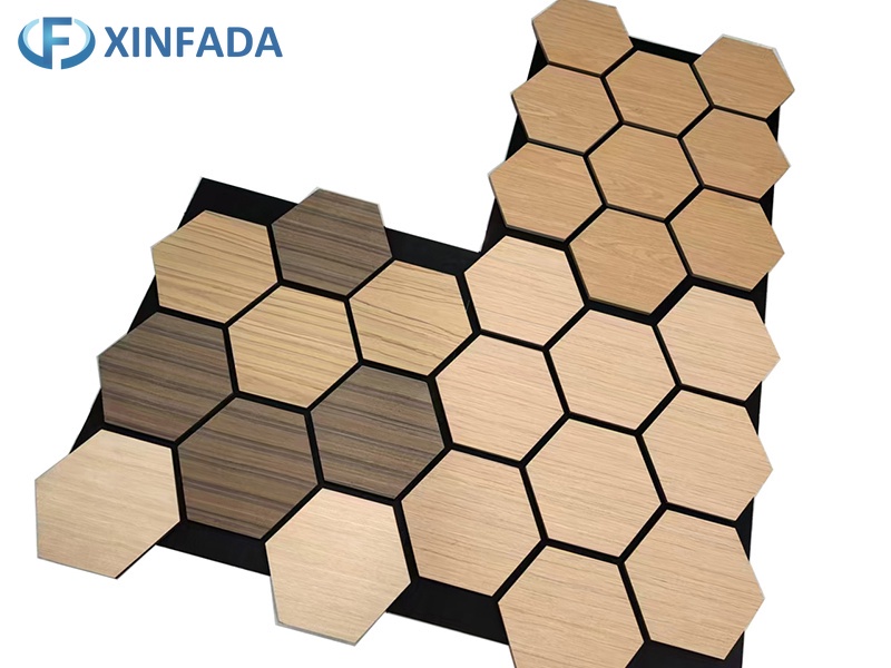 Hexagonal Pattern Polyester MDF Wood Veneer Surface Wall Panel