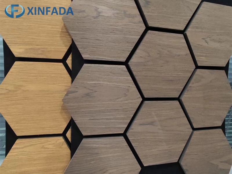 Hexagonal Pattern Polyester MDF Wood Veneer Surface Wall Panel