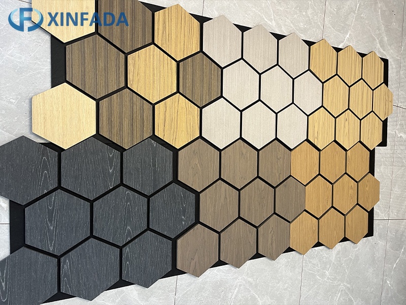 Hexagonal Pattern Polyester MDF Wood Veneer Surface Wall Panel