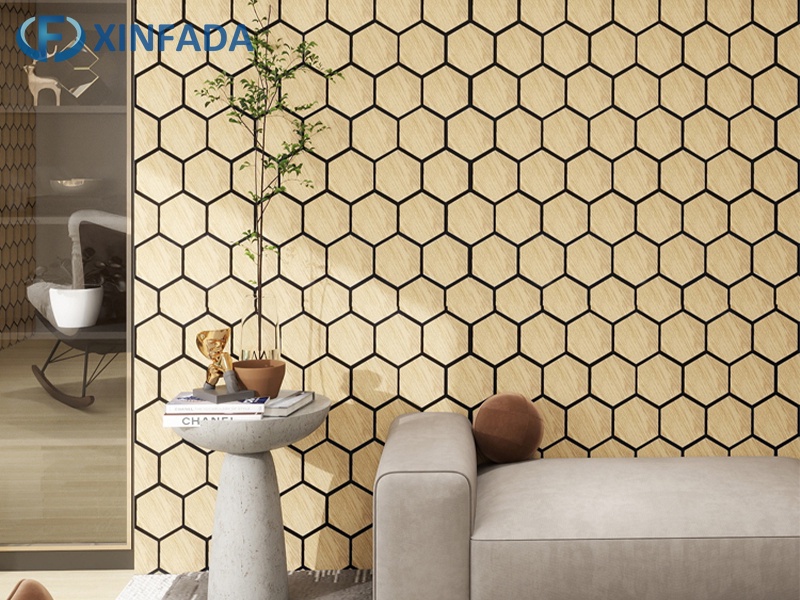 Hexagonal Pattern Polyester MDF Wood Veneer Surface Wall Panel
