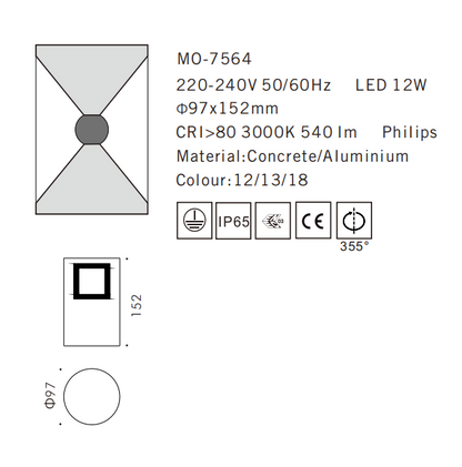 MO-7564 Concrete Outdoor Wall Light