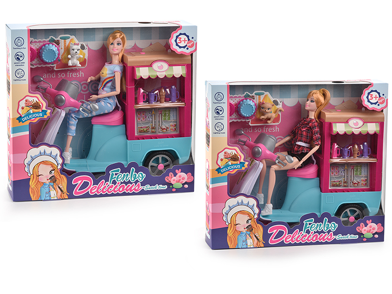 Two 11.5-Inch Multi-Joint Barbie Takeaway Dining Car with Light Music 2053030