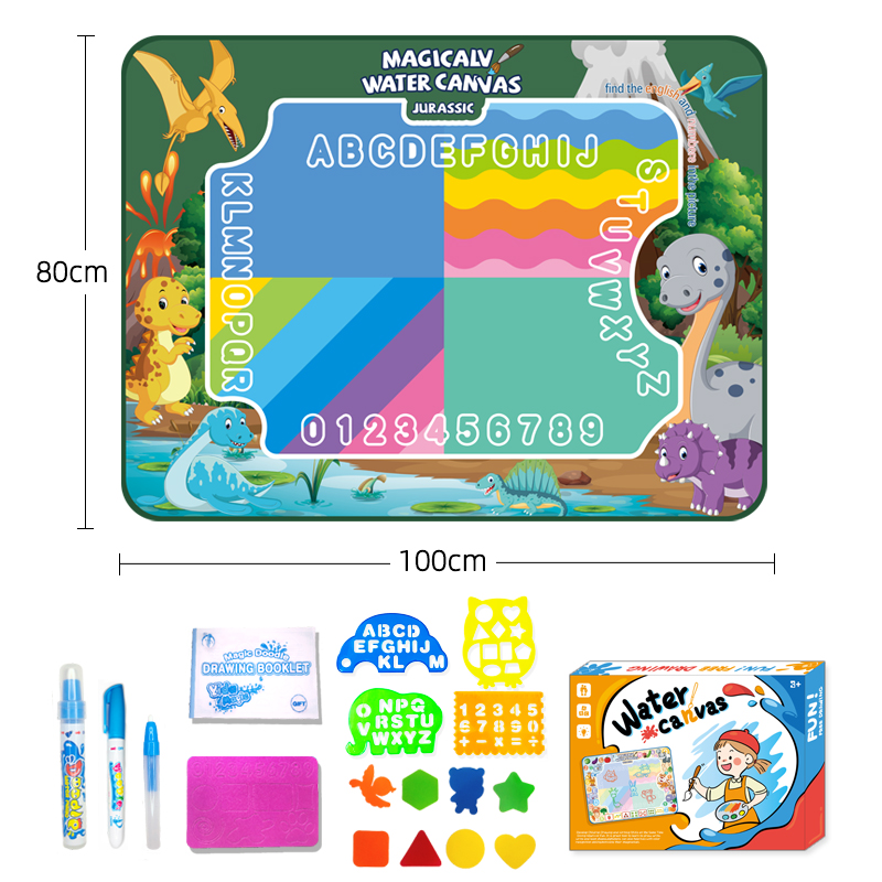 Graffiti diy Puzzle Early Education Water Painting Blanket 100x 80cm-Jurassic Dinosaur Magic Water Canvas 4591186