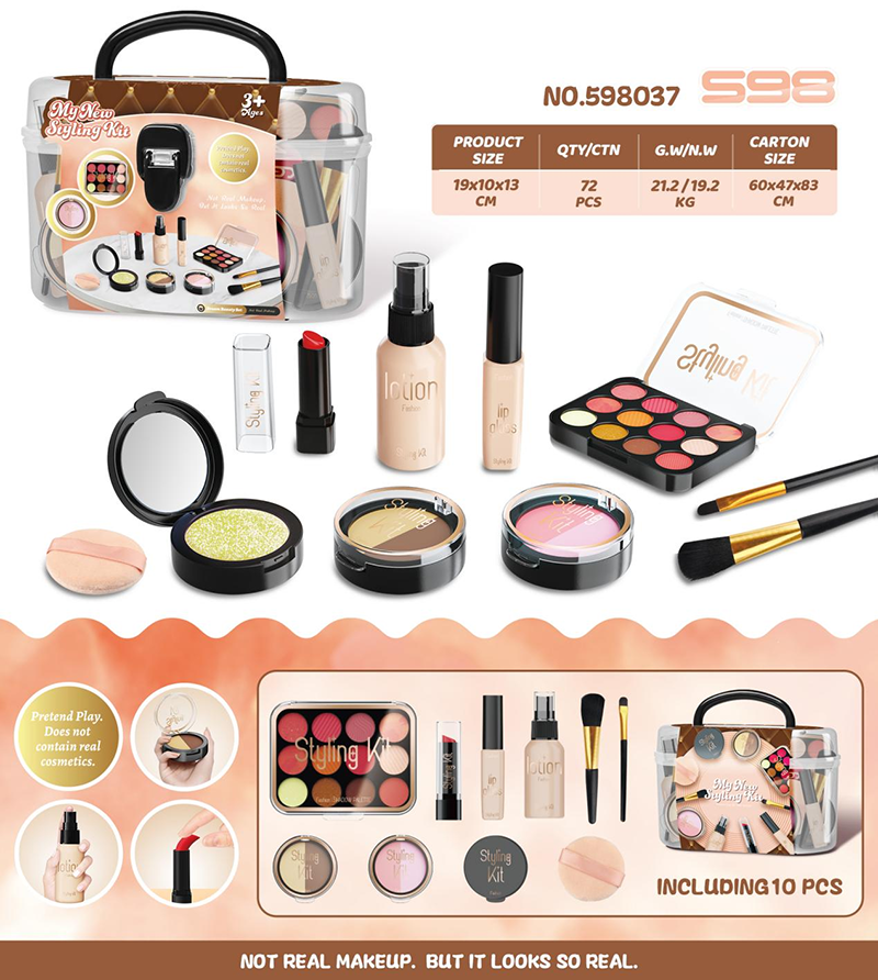 (non-smearing, no liquid) CPC simulation Jewelry fake color MAKEUP SET makeup dress girl girl princess play house dressing play game blush eye shadow plate lipstick makeup mirror cross-border e-commerce suitcase Set (black) 4596132