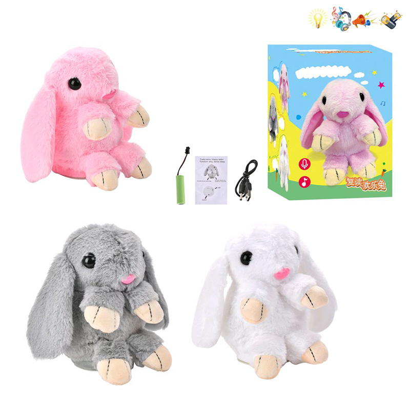  B /O Recording Lighting Tongue Music Storytelling Soothing Rag Doll Plush Rabbit Cartoon Educational Plush Toy 4358675