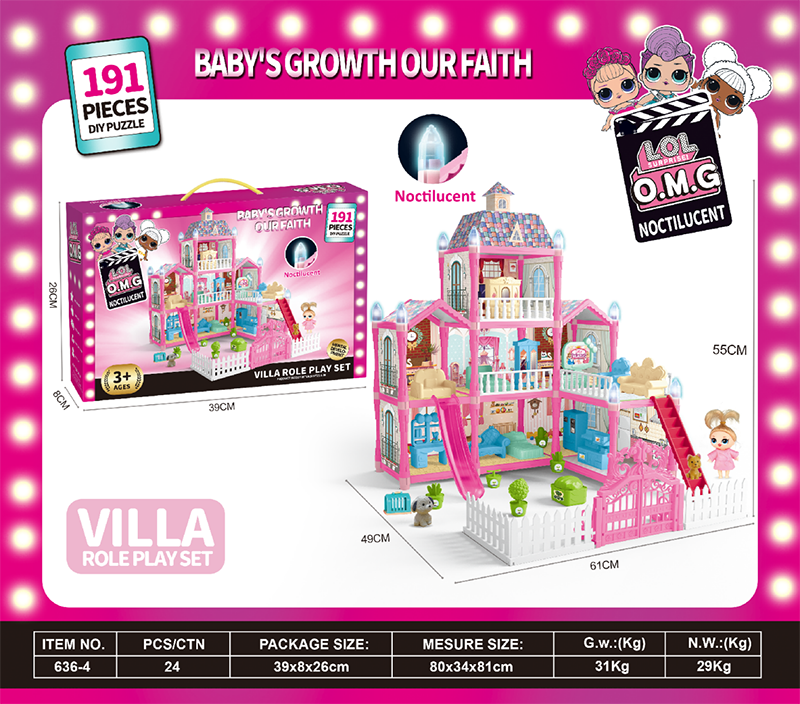 DIY TOYS DIY castle villa 191PCS play house DOLL doll house villa doctor girl children's toys cross-border mini supermarket kitchen simulation Set building model house furniture puzzle building blocks cooking wooden castle trolley Russian LOL toy house 39