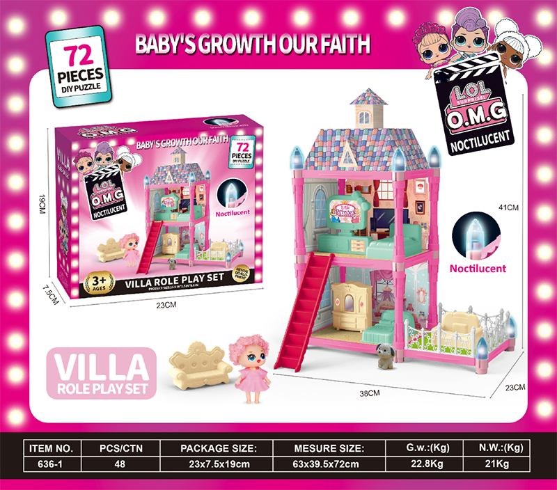 DIY TOYS DIY castle villa 72PCS play house DOLL doll house villa doctor girl children's toys cross-border mini supermarket kitchen simulation Set building model house furniture puzzle building blocks cooking wooden castle trolley Russia LOL toy house 3978