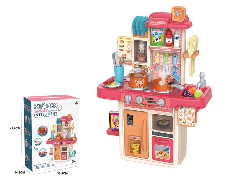 63CM spray kitchen, housework, tableware table, (with spray, novelty frying pan, color-changing food, lighting, water outlet function) 42PCS, no electricity 3 * 1.5AA 2089721