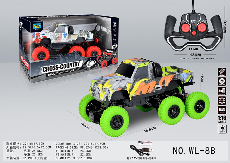 1:16 four-way light six-wheel graffiti pickup truck off-road remote control car 2111204