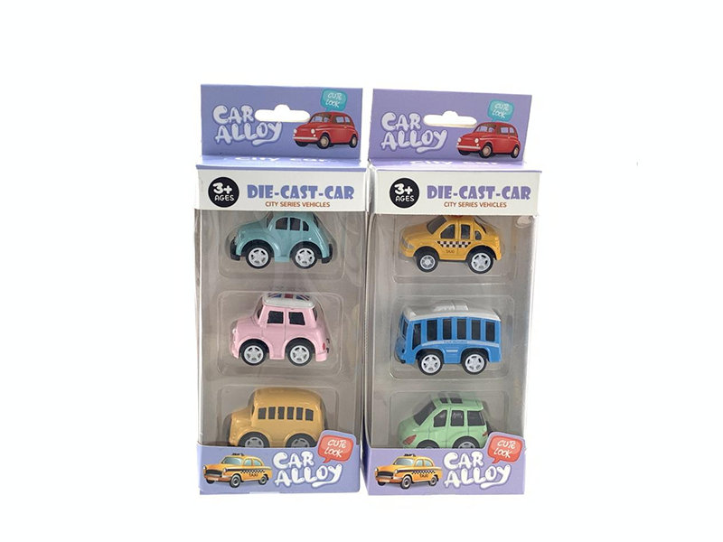 Diecast Pull-Back cartoon city bus taxi school bus car 3 Pack 2103418