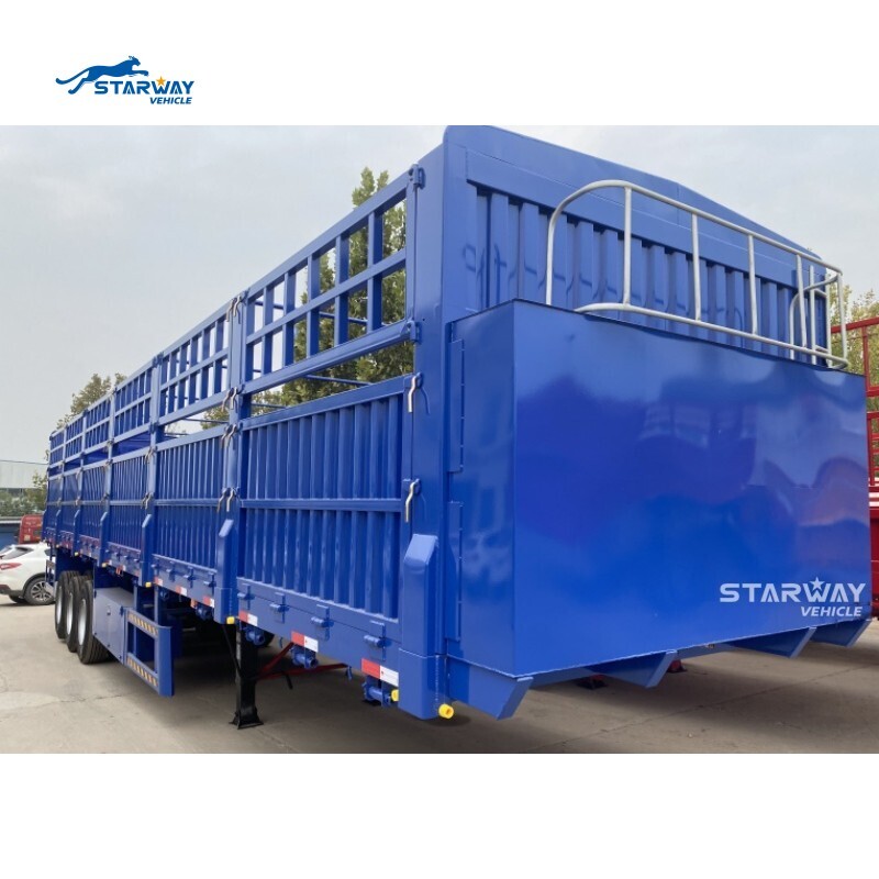3 Axles 70 ton Fence cargo truck trailer with 1000 L oil tanker