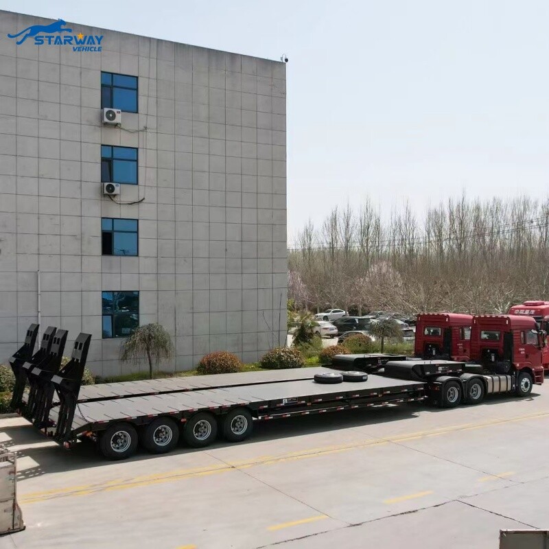 3 Axles Lowbed Truck Semi Trailer For Sale