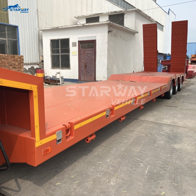 40-60 Ton 3 Axles Lowbed Semi Trailer with hydraulic Ladder