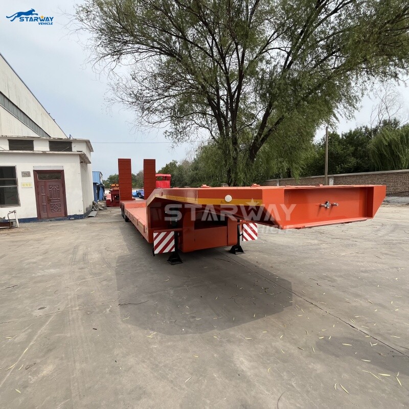 40-60 Ton 3 Axles Lowbed Semi Trailer with hydraulic Ladder