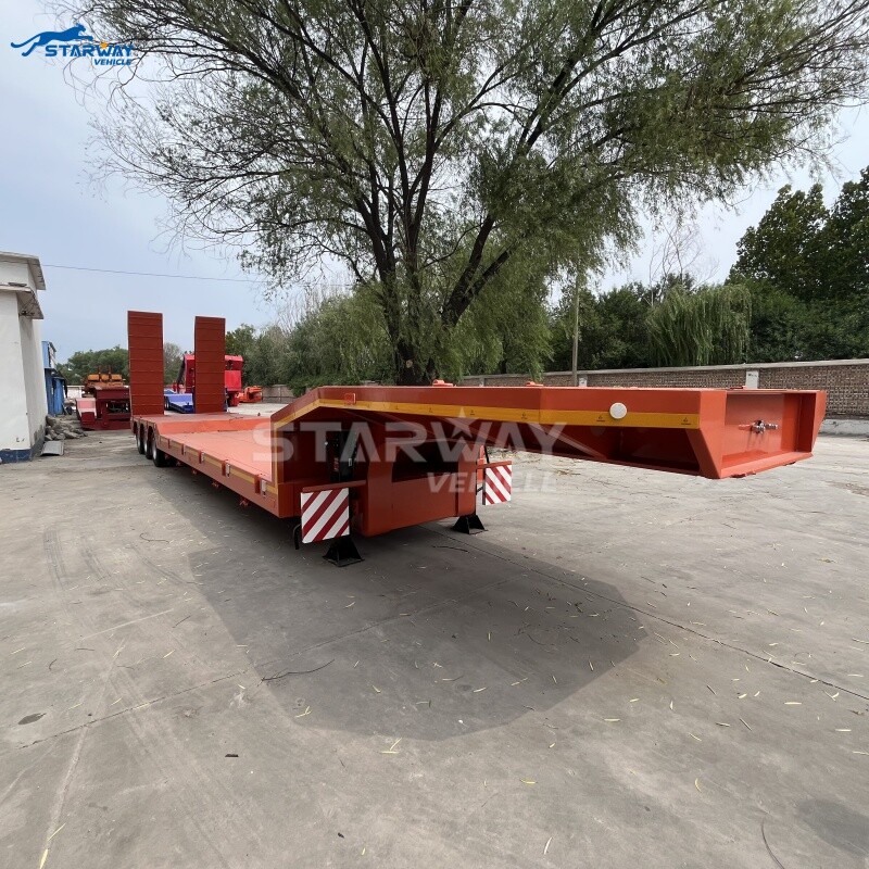 40-60 Ton 3 Axles Lowbed Semi Trailer with hydraulic Ladder
