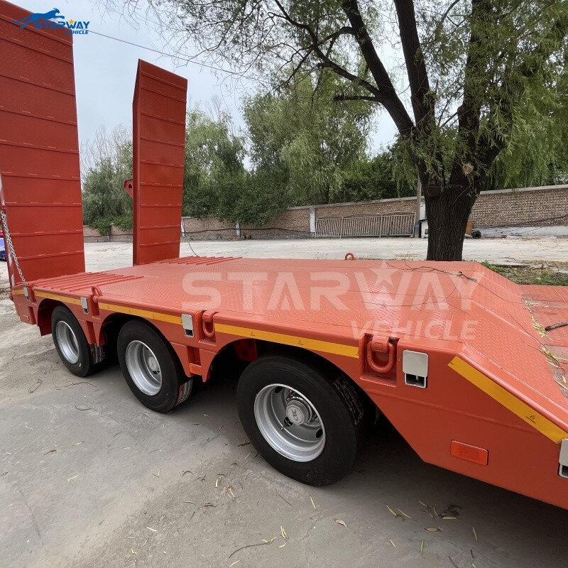 40-60 Ton 3 Axles Lowbed Semi Trailer with hydraulic Ladder