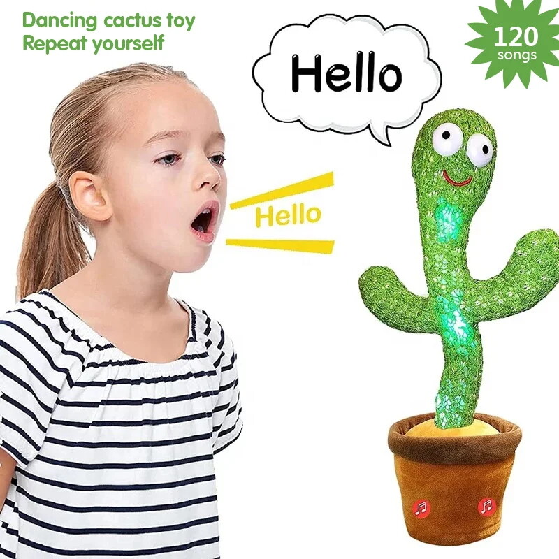 Dancing cactus repeats and records what you say glowing kids toy with 120 songs
