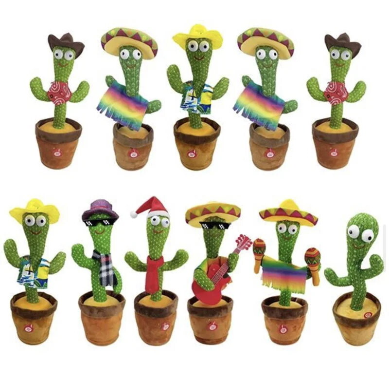 Dancing cactus repeats and records what you say glowing kids toy with 120 songs
