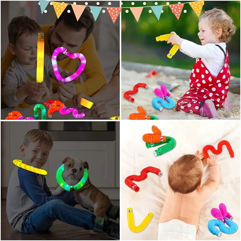 Party favors for kids toddlers sensory tubes 6 pack led light up pop fidget toys