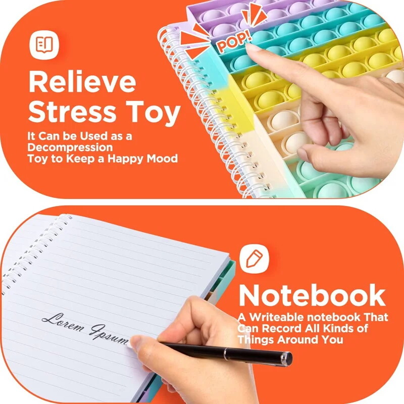 Pop bubble fidget notebook push pop sensory toys composition portable for school