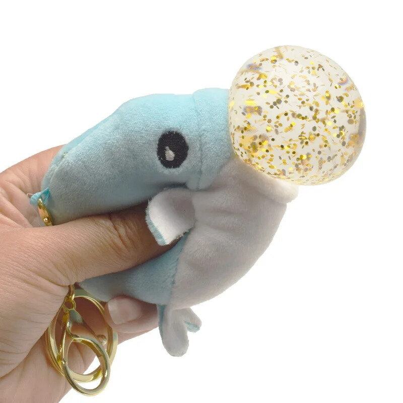 Customized baby animal plush pet squeeze jelly ball shark keychain toy