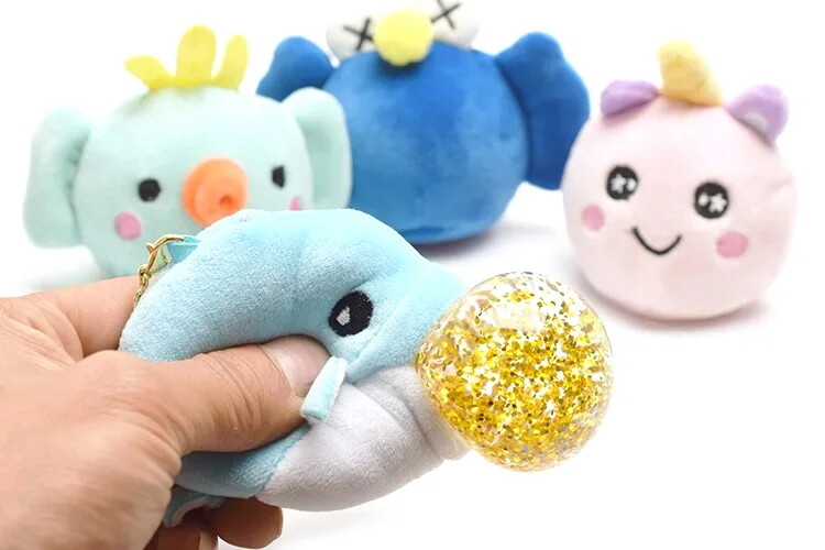 Customized baby animal plush pet squeeze jelly ball shark keychain toy